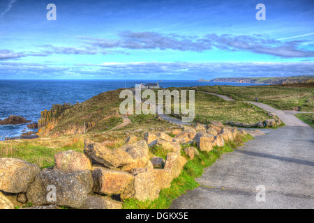 Coast path to Land`s End Cornwall England UK in HDR Stock Photo